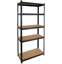 Regał magazynowy 150 cm czarny metalowy garażowy warsztatowy 5 poziomów płyta mdf do przechowywania