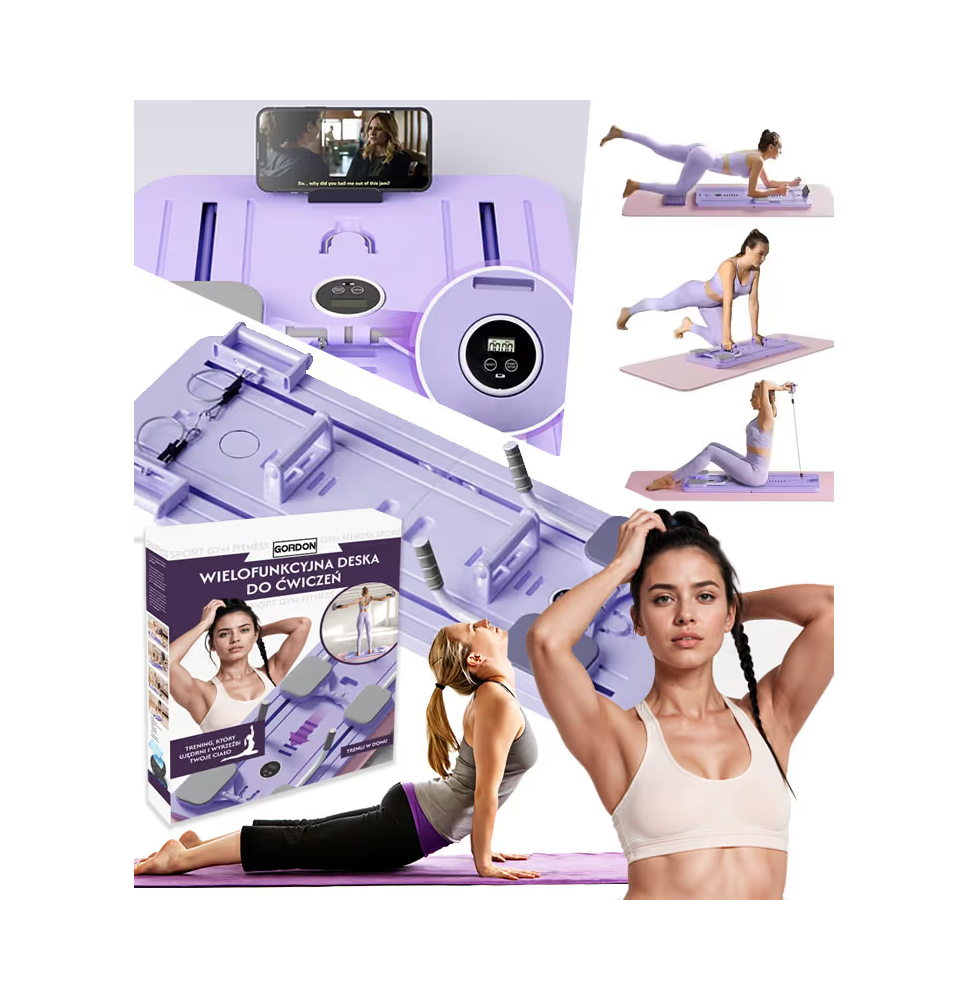 Deska do pilatesu wielofunkcyjna składana treningowa domowa taśma oporowa timer uchwyt mata do ćwiczeń