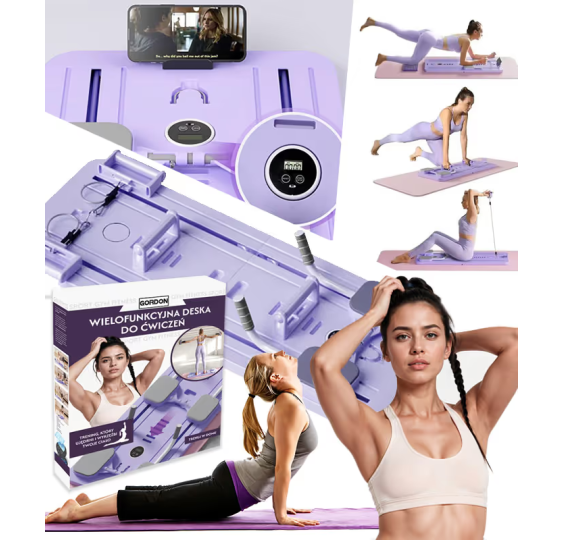 Deska do pilatesu wielofunkcyjna składana treningowa domowa taśma oporowa timer uchwyt mata do ćwiczeń