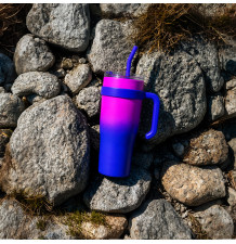 Kubek termiczny różowo-fioletowy 1200 ml bidon duży do samochodu termos ze słomką kubek podróżny termos wielokrotnego użytku