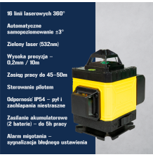 POZIOMICA LASEROWA KRZYŻOWA PŁASZCZYZNOWA 360° LASER 4D ŻÓŁTA + ETUI ZESTAW
