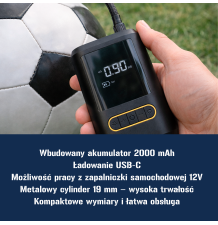 Kompresor samochodowy mini pompka elektryczna bezprzewodowa przenośna do opon samochodu roweru motoru