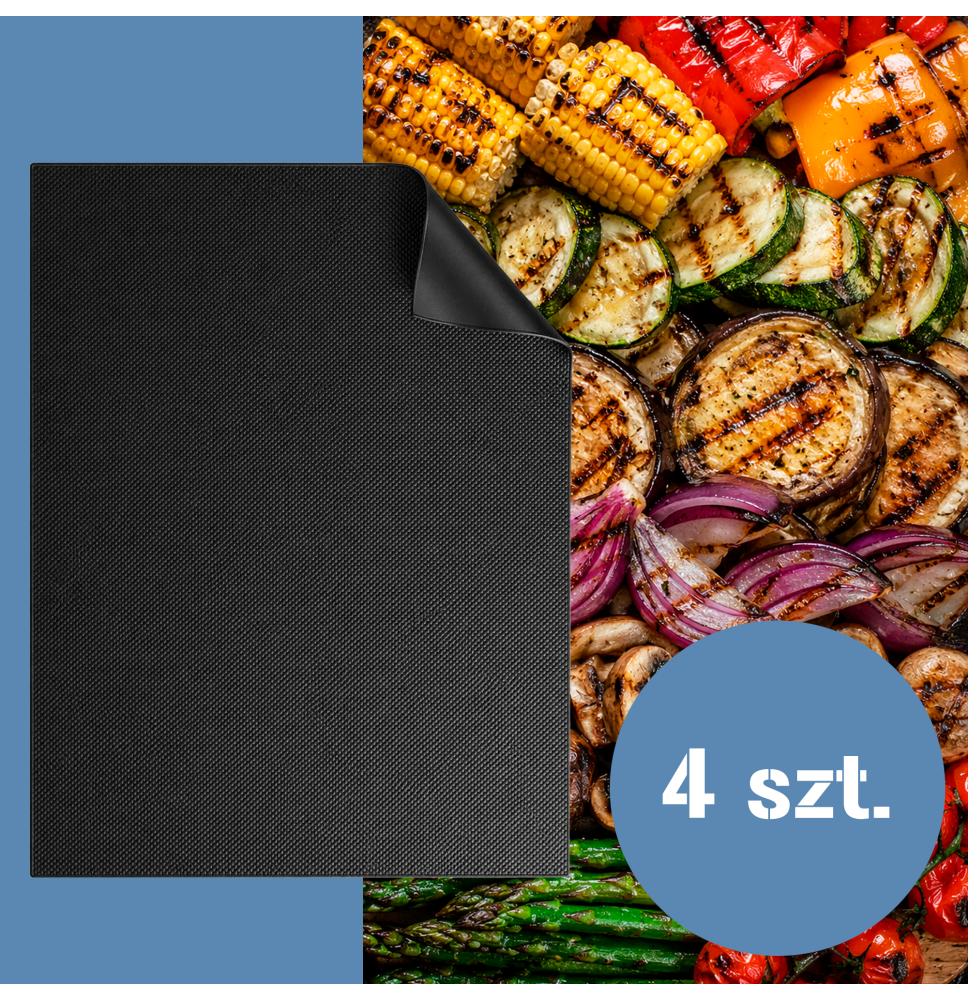 Mata teflonowa do pieczenia i grillowania 4 sztuk – nieprzywierająca, wielokrotnego użytku