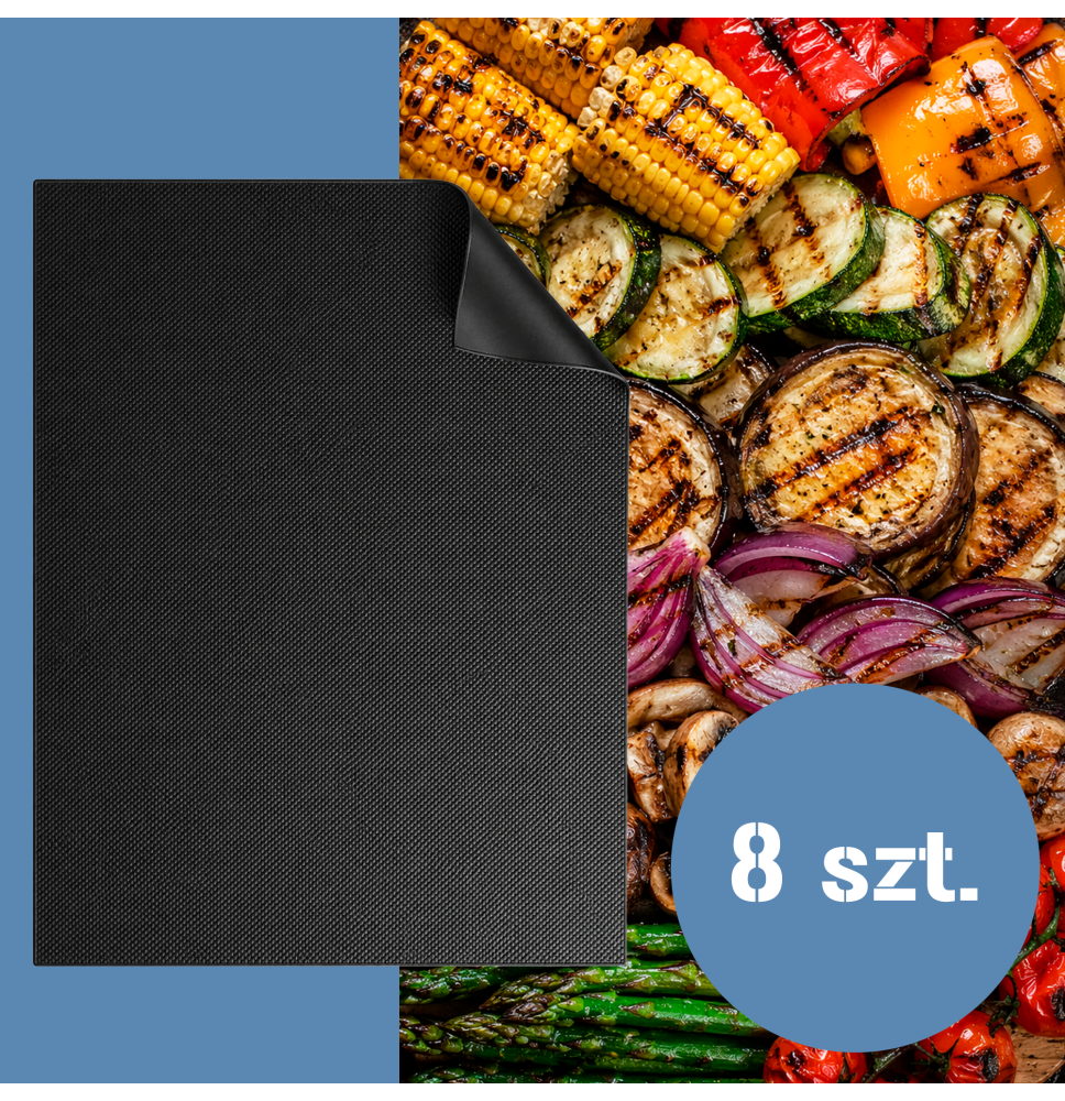 Mata teflonowa do pieczenia i grillowania 8 sztuk – nieprzywierająca, wielokrotnego użytku