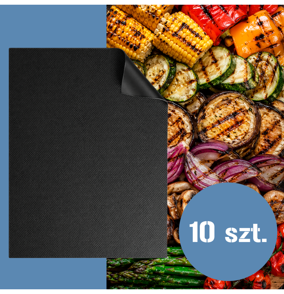 Mata teflonowa do pieczenia i grillowania 10 sztuk – nieprzywierająca, wielokrotnego użytku