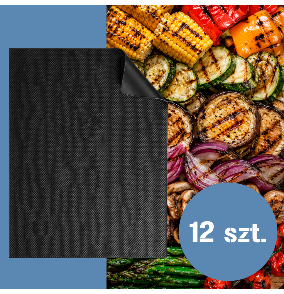 Mata teflonowa do pieczenia i grillowania 12 sztuk – nieprzywierająca, wielokrotnego użytku