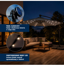 PARASOL OGRODOWY TARASOWY Z LAMPKAMI LED SZARY 300 CM DUŻY SOLIDY SKŁADANY