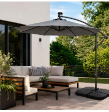 PARASOL OGRODOWY TARASOWY Z LAMPKAMI LED SZARY 300 CM DUŻY SOLIDY SKŁADANY